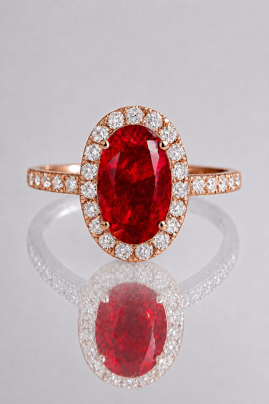 natural unheates red ruby diamond halo rose gold ring
