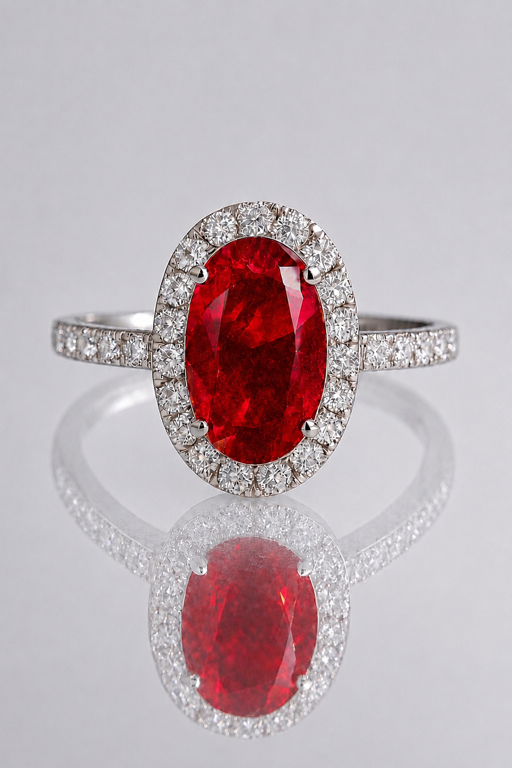 natural unheates red ruby diamond halo white gold ring