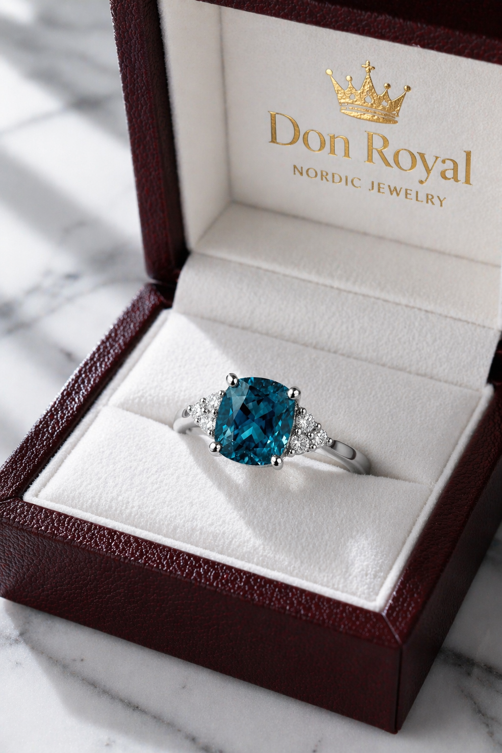 greenish blue spinel diamond gold ring box