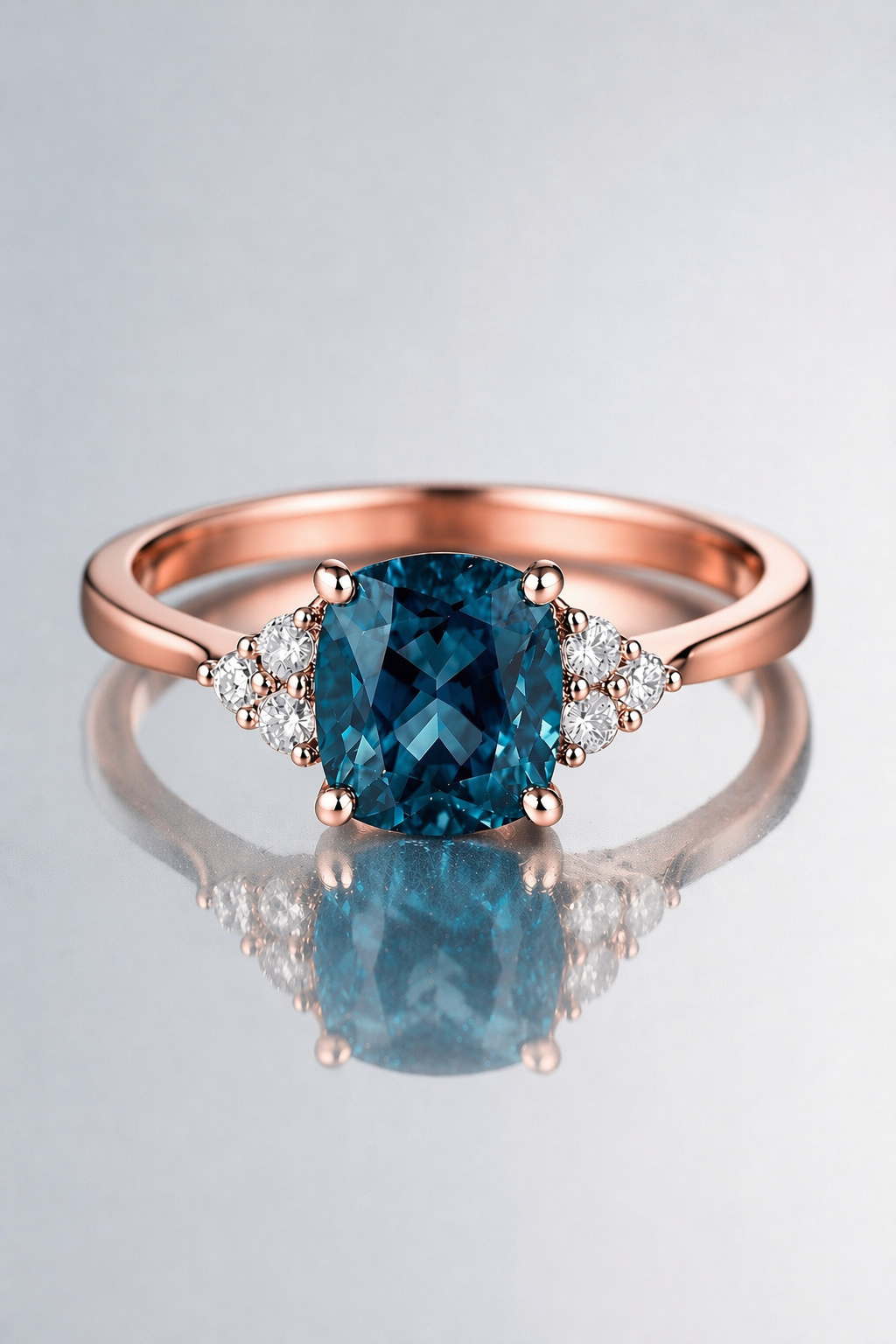 greenish blue spinel diamond rose gold ring