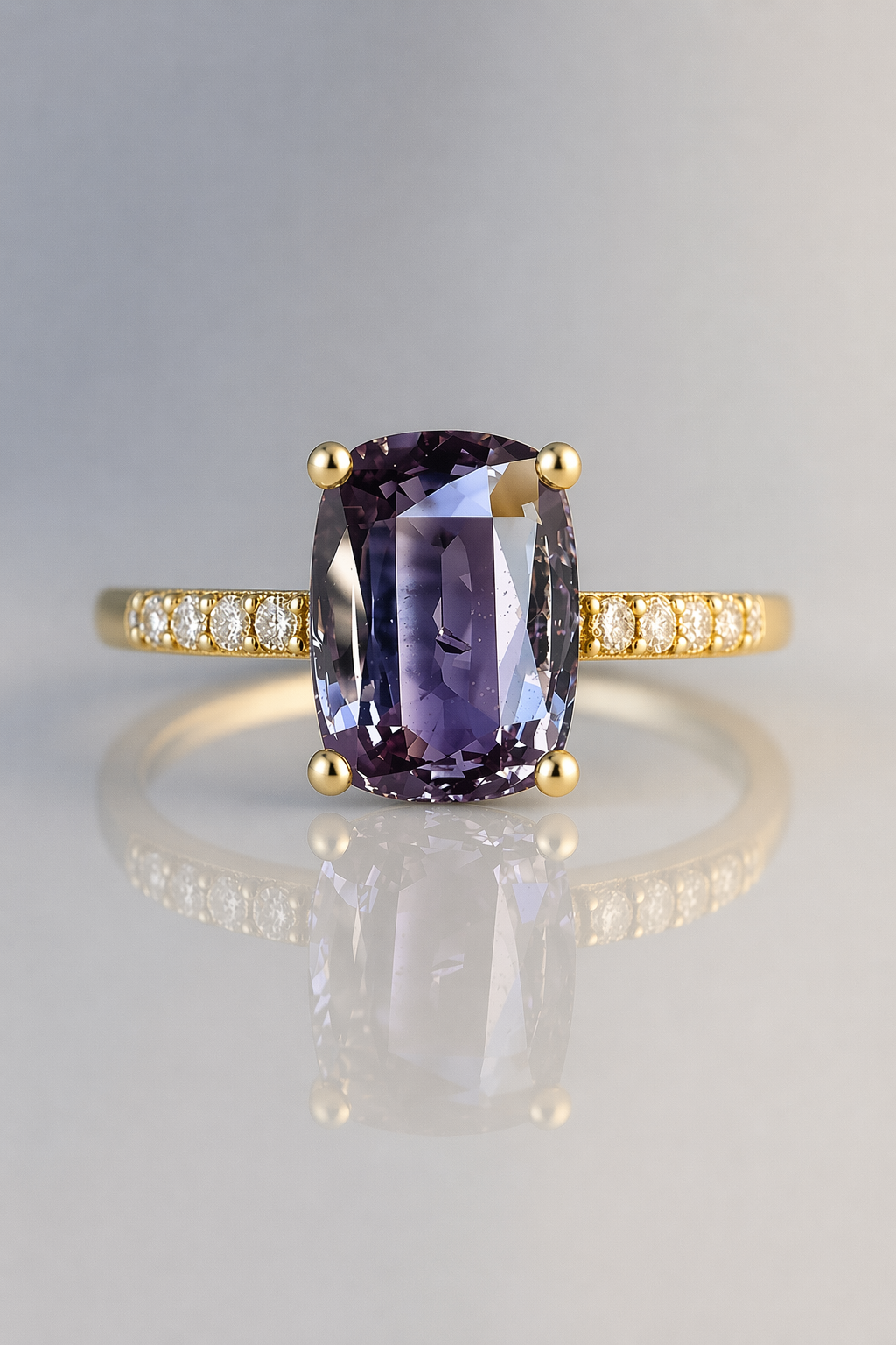 grey spinel diamond yellow gold ring
