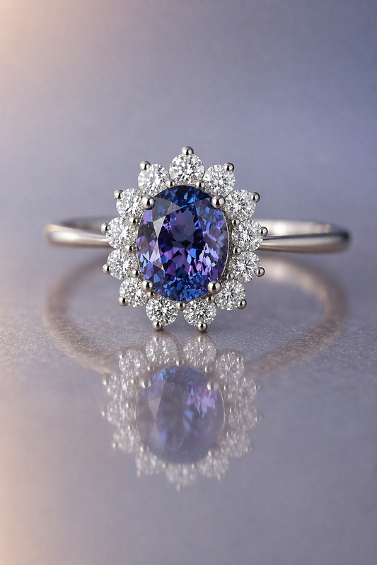 lavender spinel diamond white gold ring