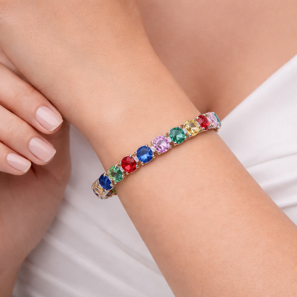 multicolored sapphire diamond white gold tennis bracelet model