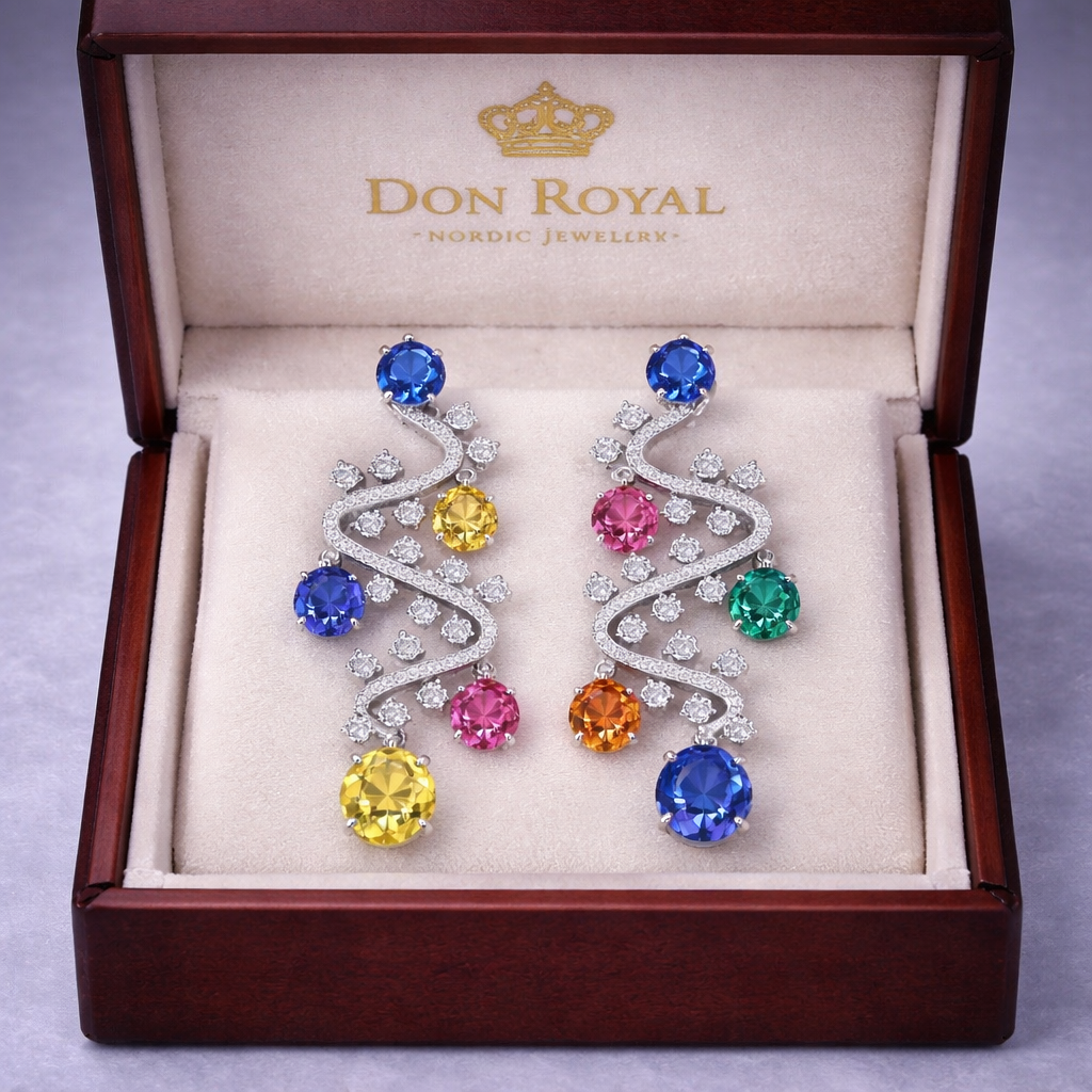 multicolor sapphire diamond white gold earrings in box