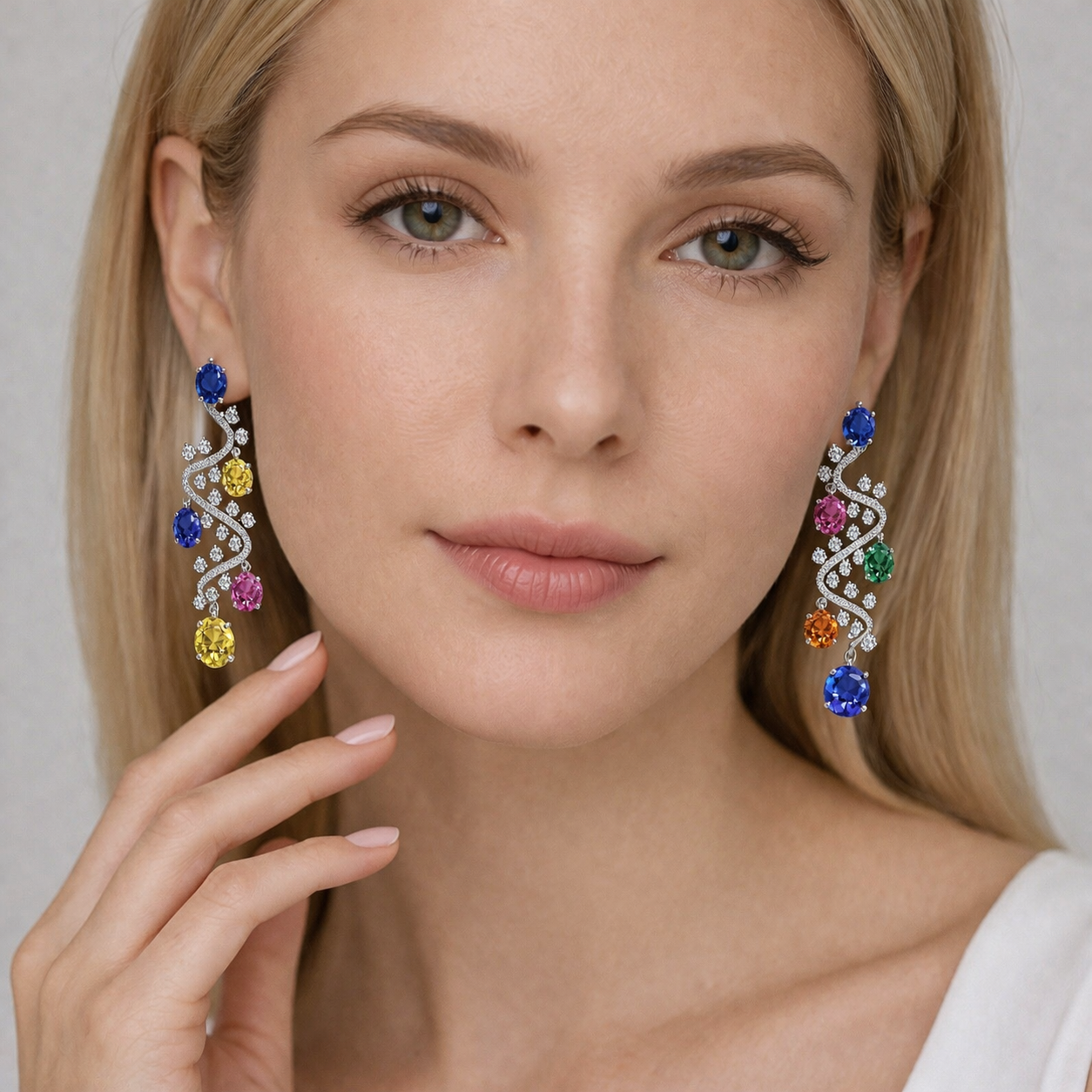 multicolor sapphire diamond white gold earrings model