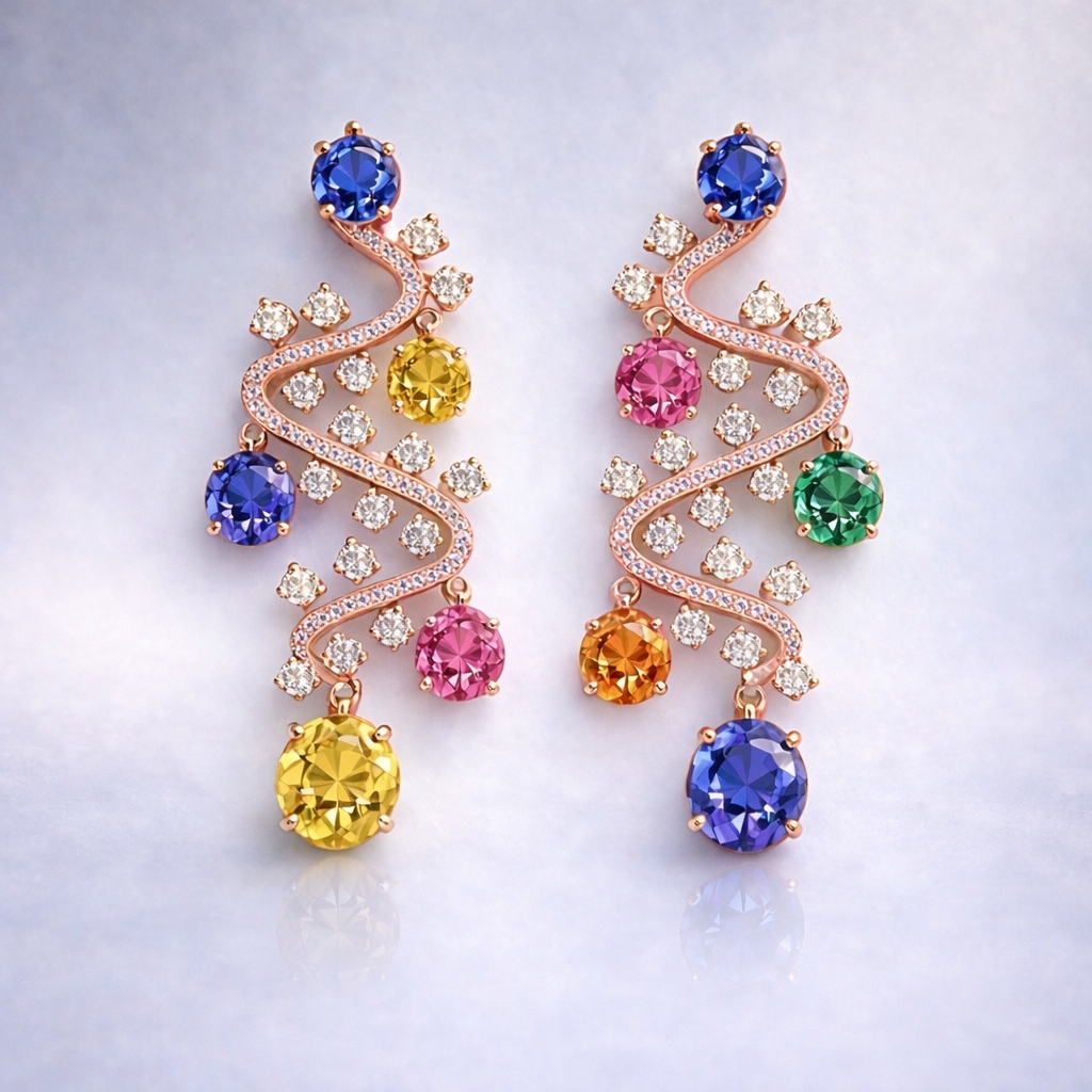 multicolor sapphire diamond rose gold earrings