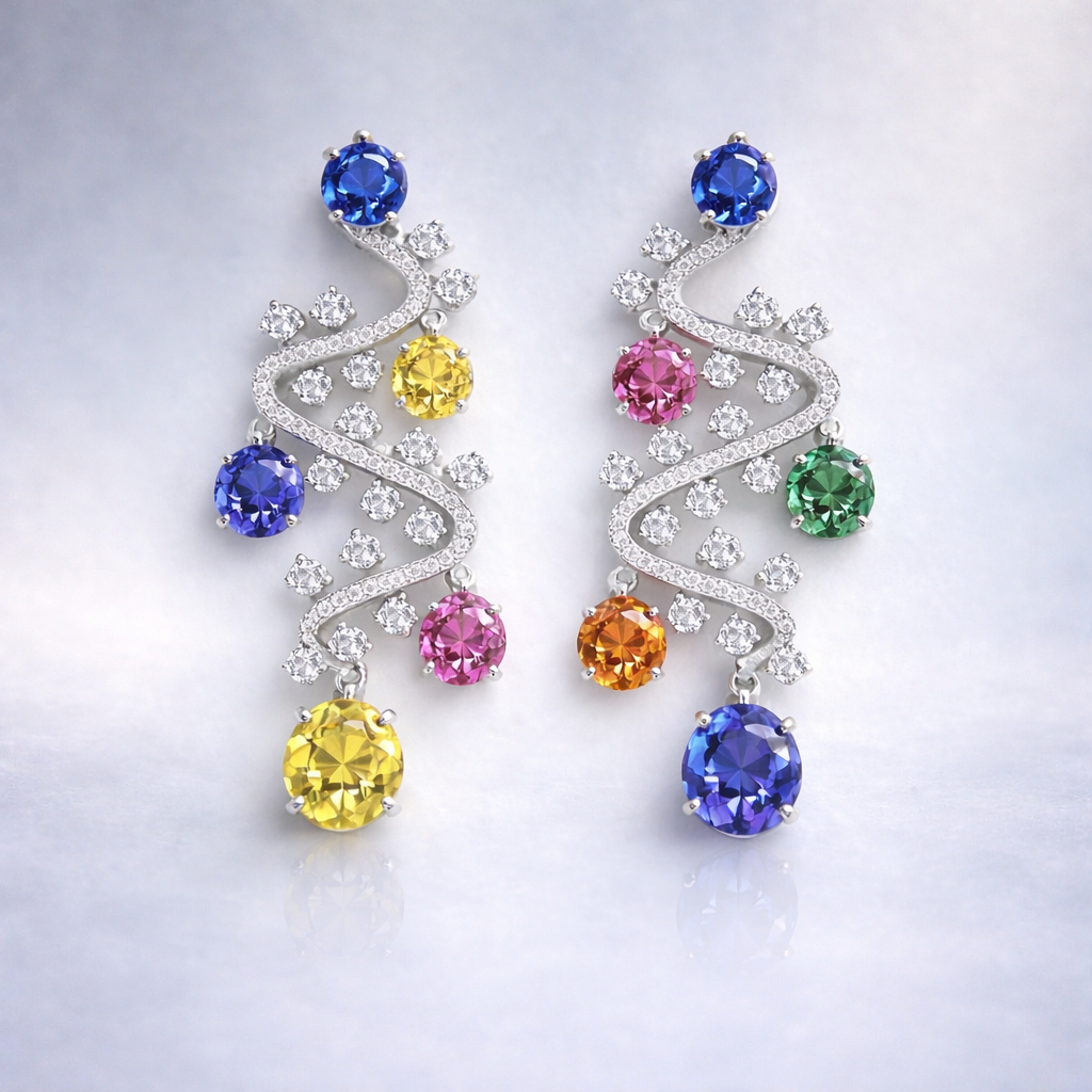 multicolored sapphire diamond white gold earrings