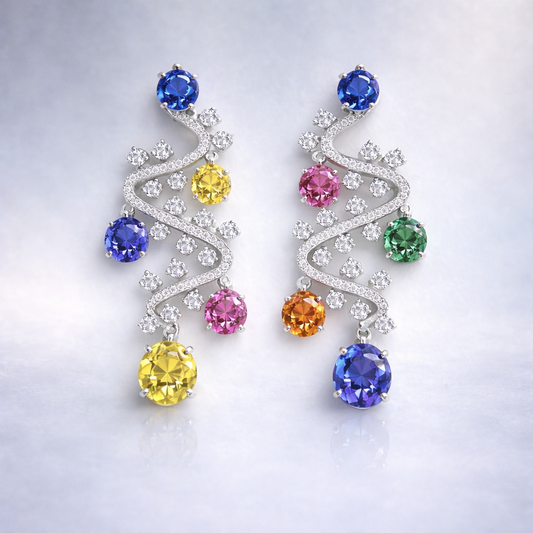multicolored sapphire diamond white gold earrings