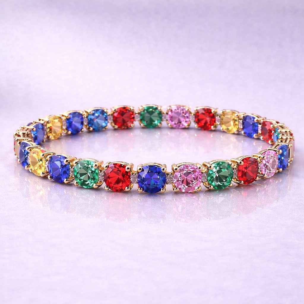 multicolored sapphire diamond rose gold tennis bracelet