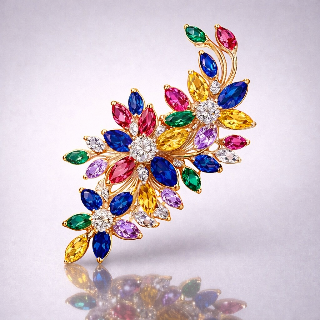  multicolored sapphire diamond rose gold brooch
