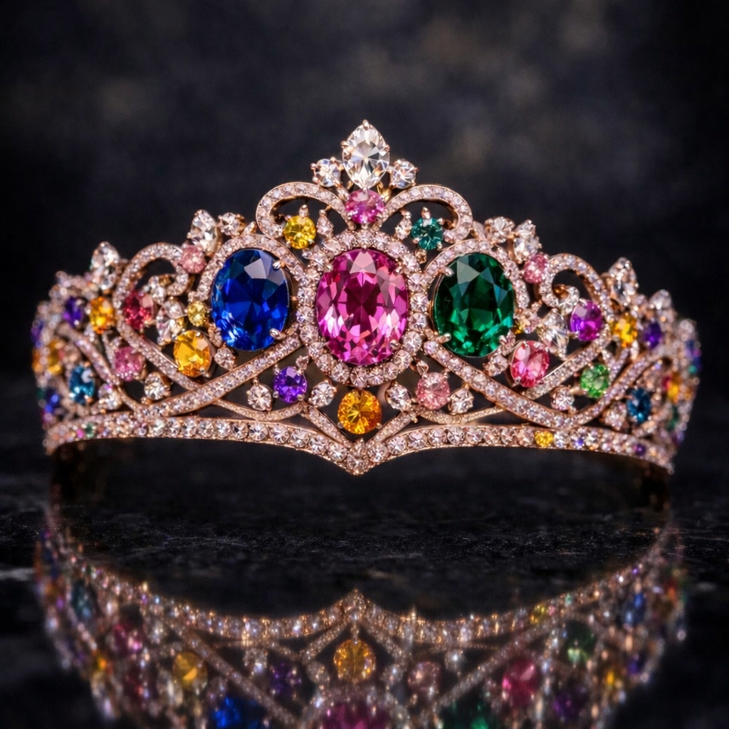 multicolor sapphire diamond rose gold tiara