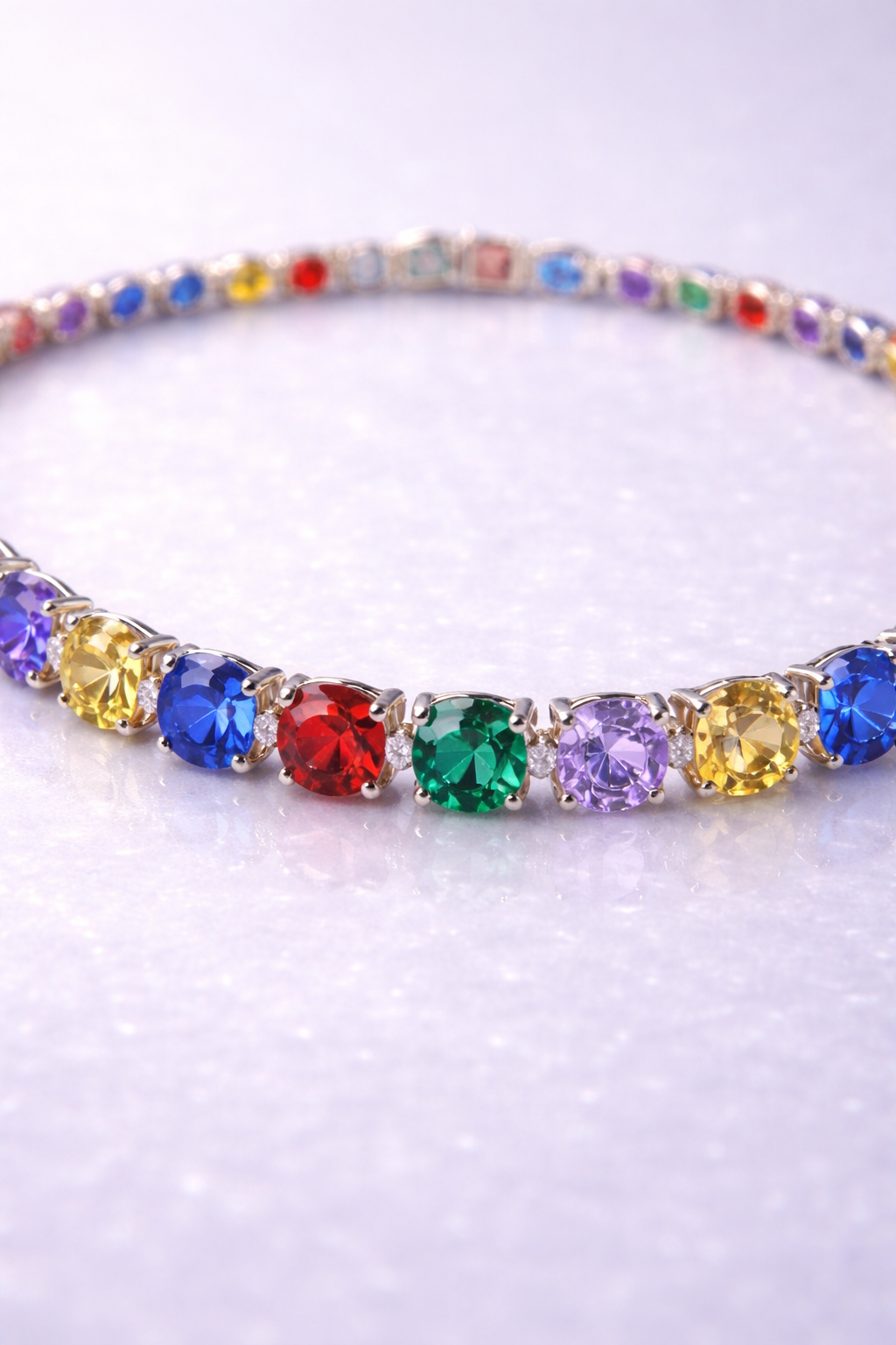 multicolor sapphire diamond white gold tennis necklace macro