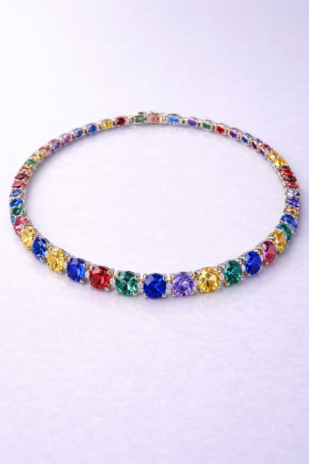 multicolor sapphire diamond white gold tennis necklace