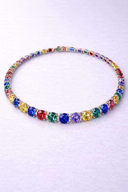 multicolor sapphire diamond white gold tennis necklace