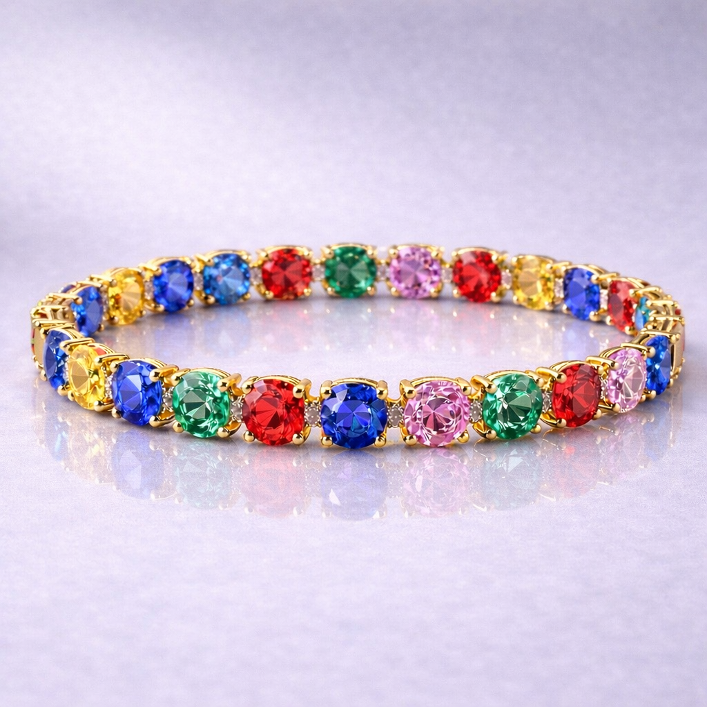 multicolorer sapphire diamond yellow gold tennis bracelet