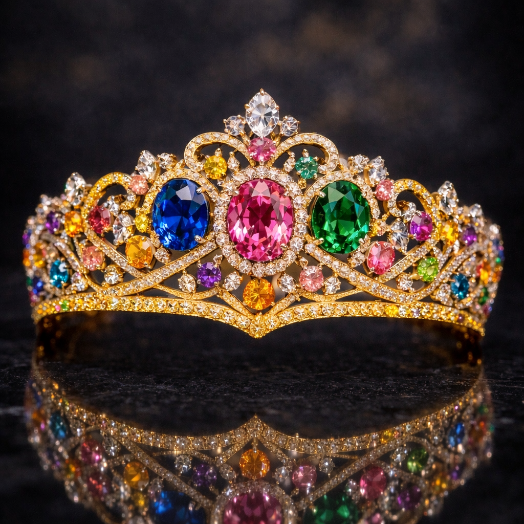 multicolor sapphire diamond yellow gold tiara