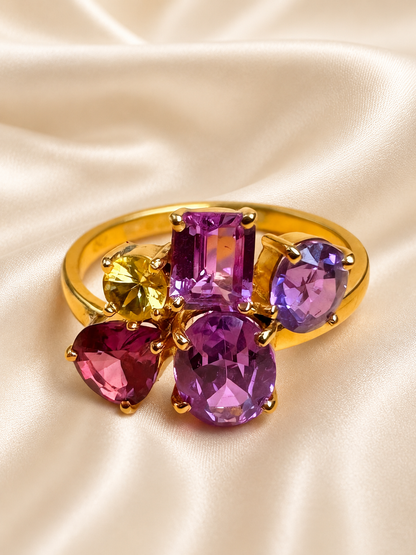 natural unheated pink violet yellow sapphire yellow gold ring