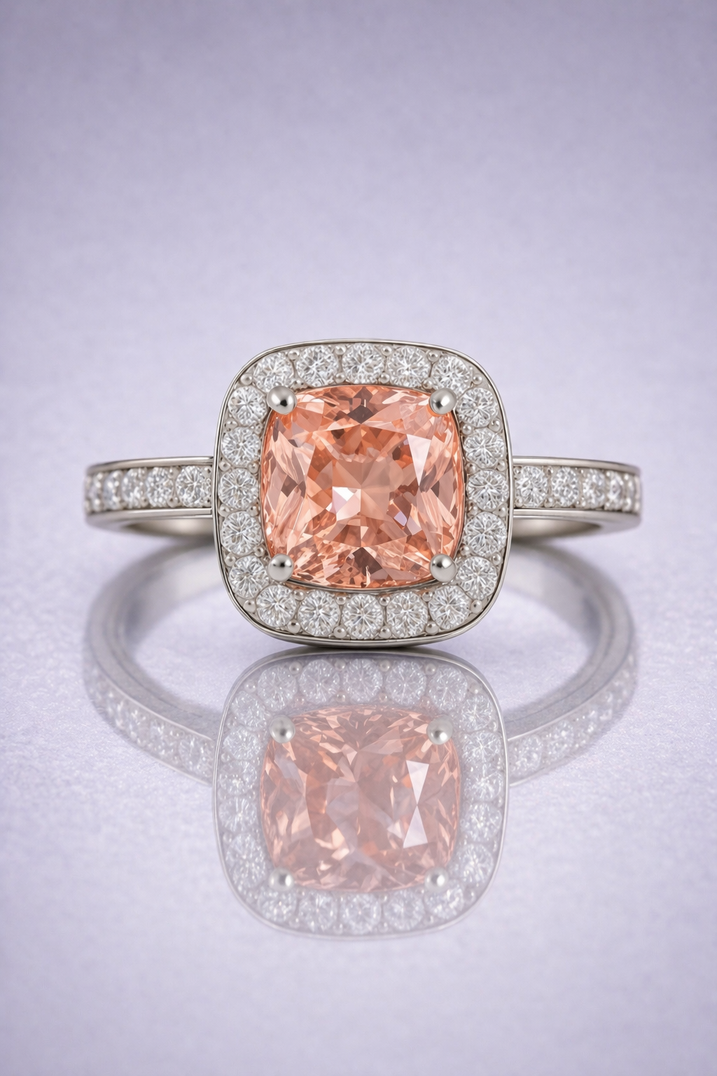 padparadscha sapphire diamond halo white gold ring
