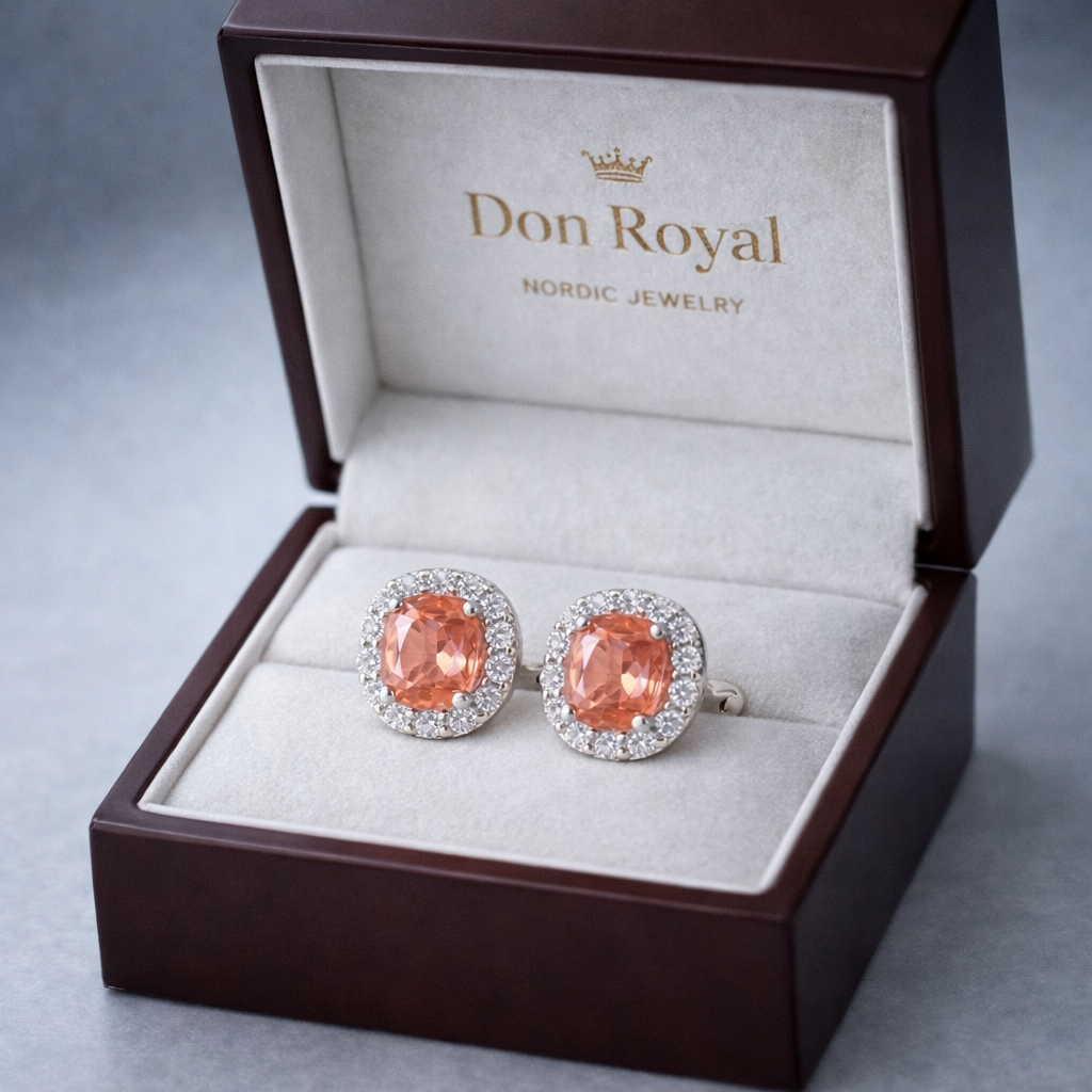 Sunset Sapphire & Diamond Halo Earrings