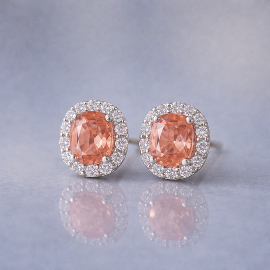 Sunset Sapphire & Diamond Halo Earrings