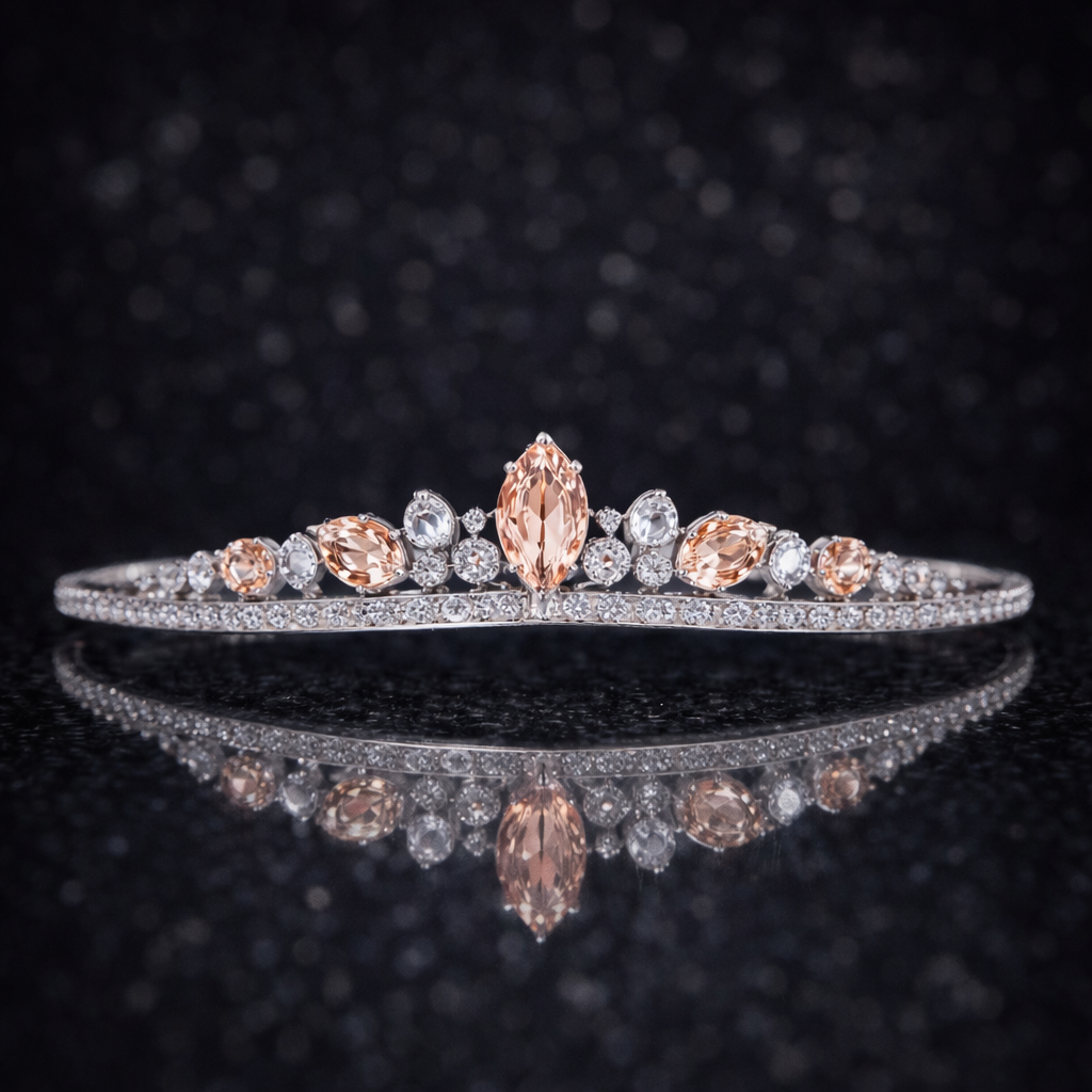 peach sapphire diamond white gold tiara