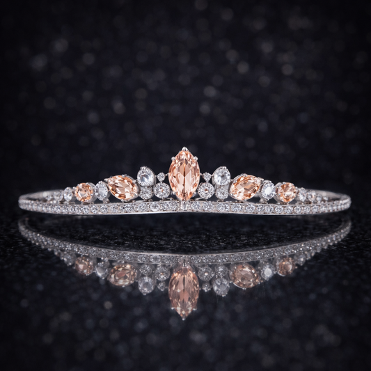 peach sapphire diamond white gold tiara