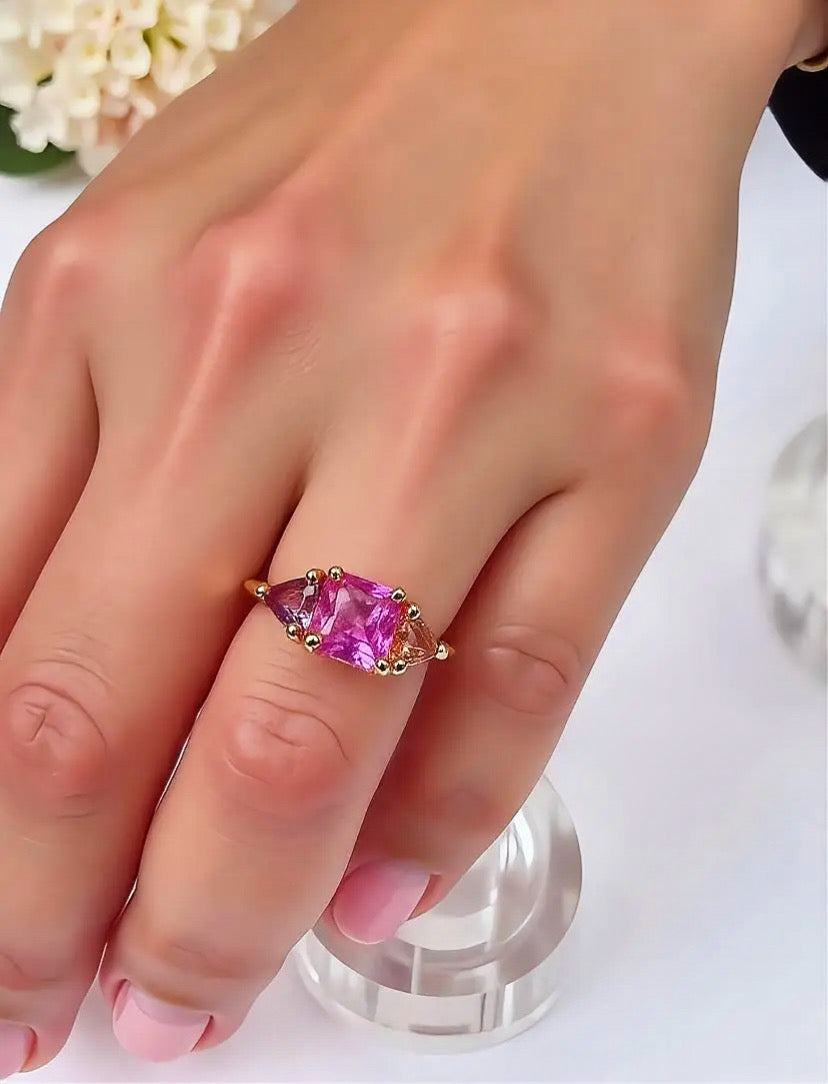 pink purple padparadscha sapphire yellow gold ring
