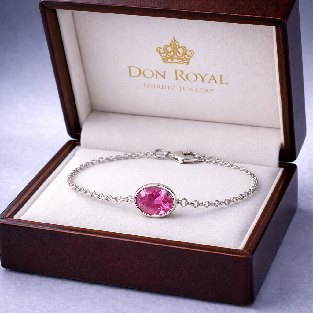 pink sapphire white gold bracelet in box