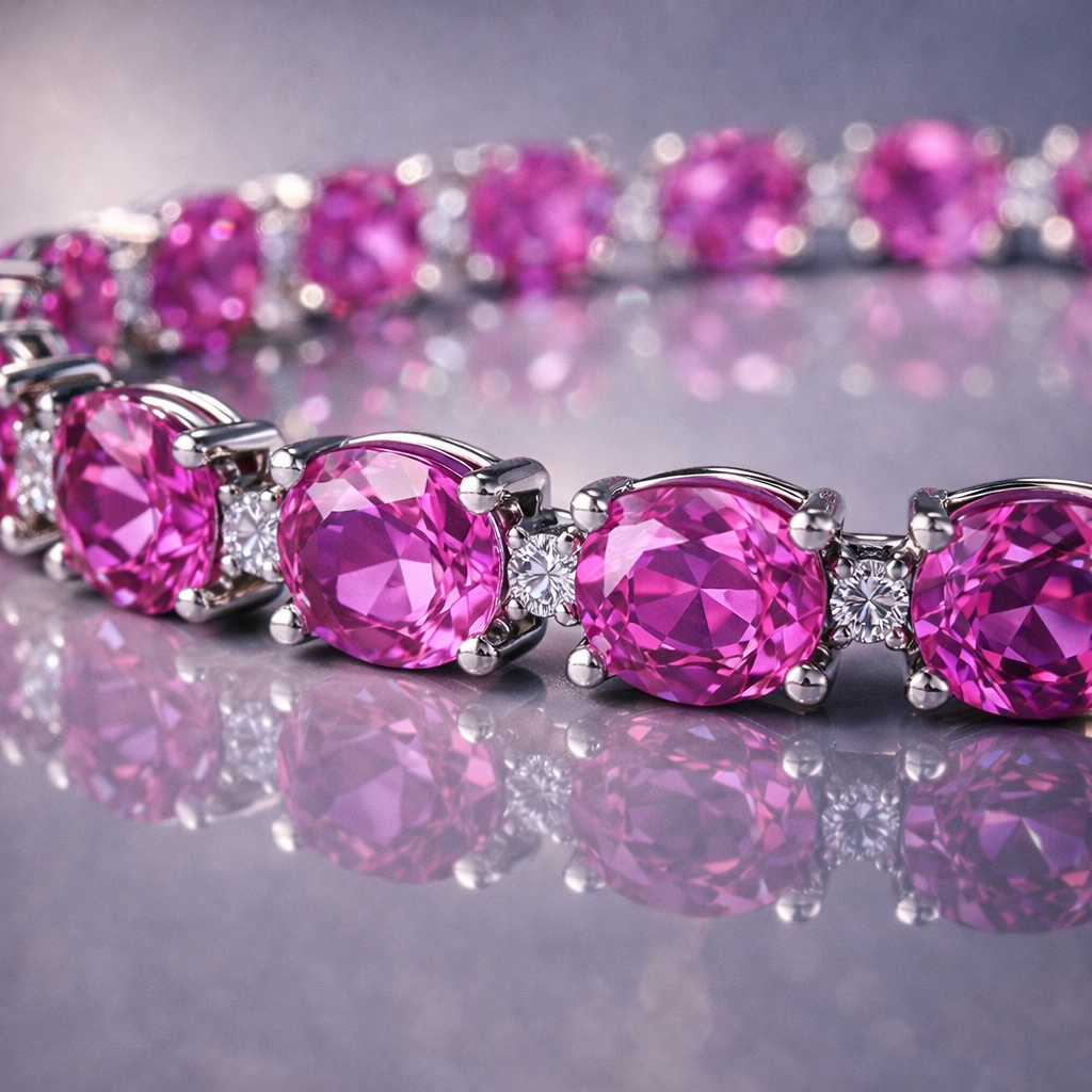 pink sapphire diamond white gold tennis bracelet macro