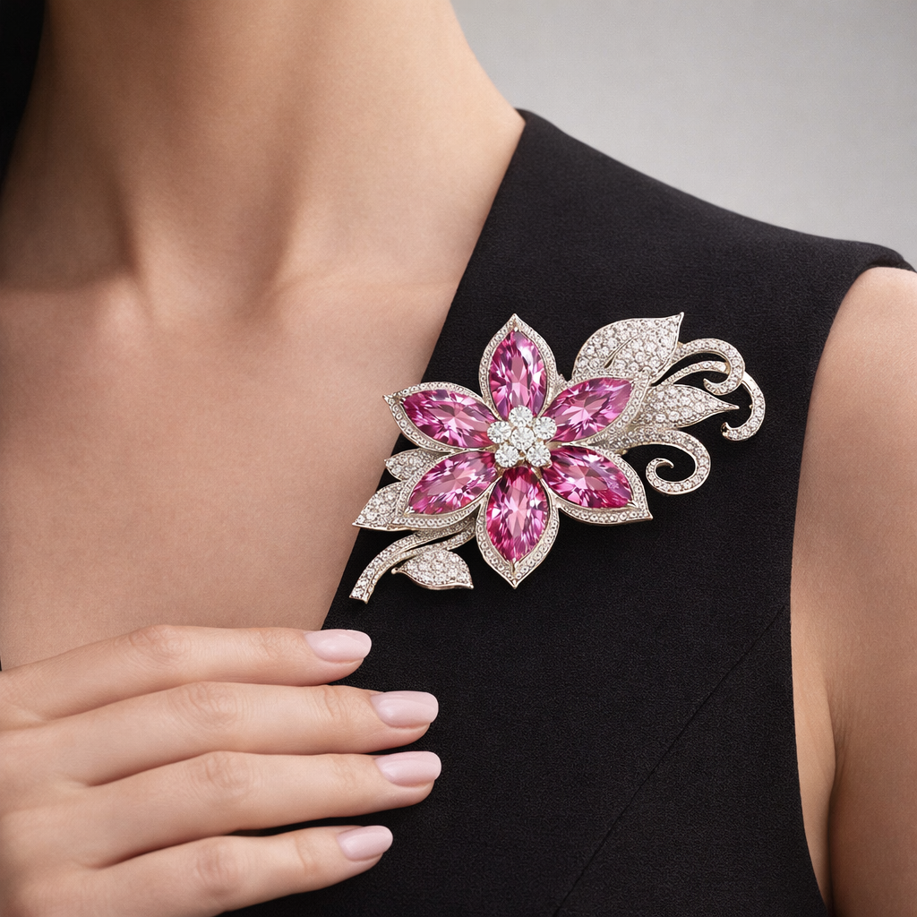 pink sapphire diamond brooch model