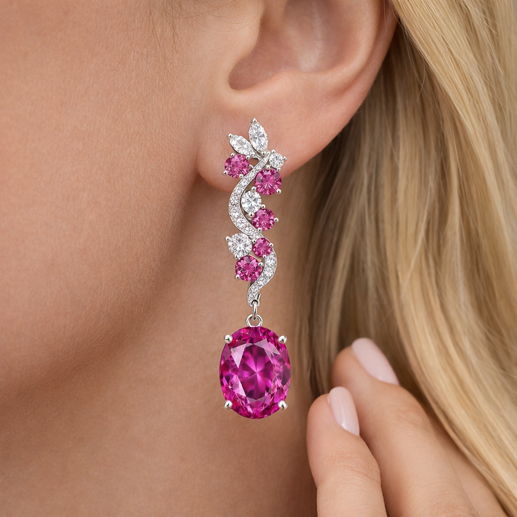 pink sapphire diamond white gold earrings model