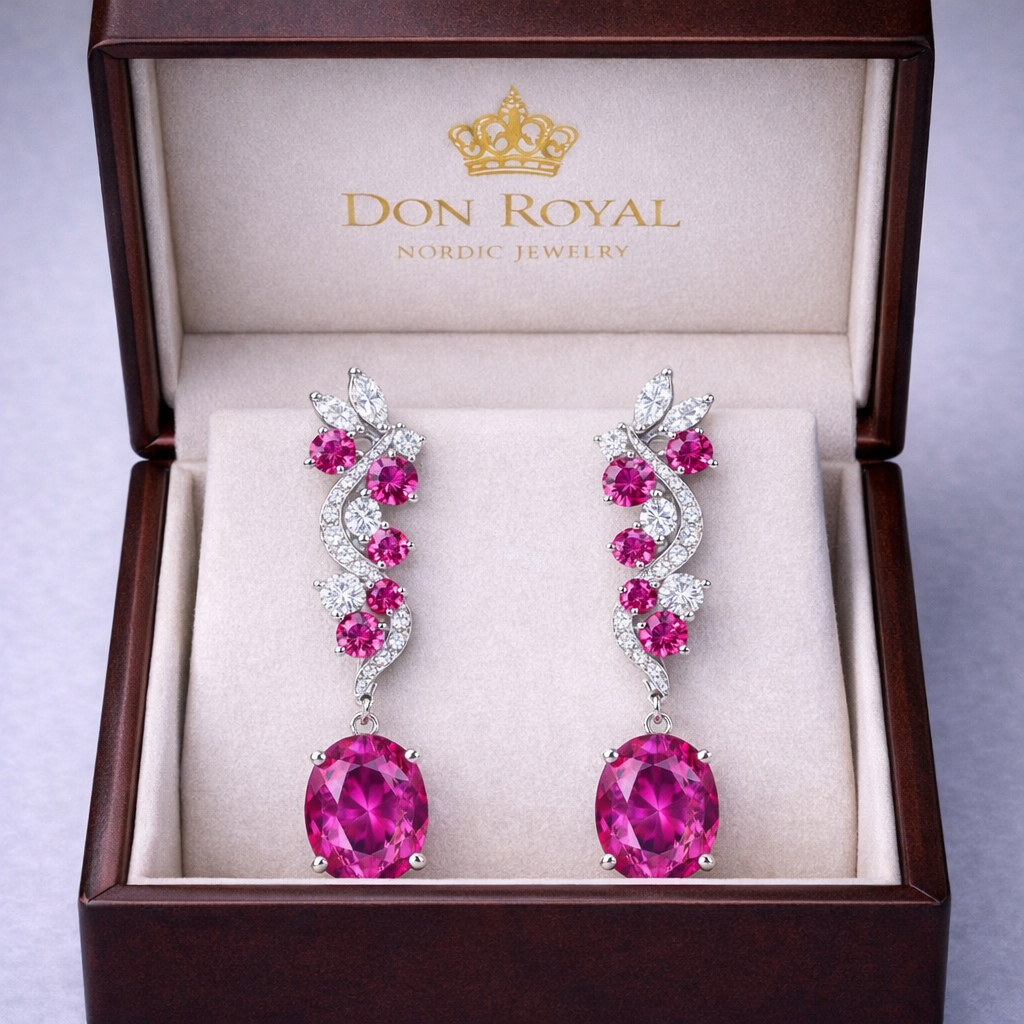 pink sapphire diamond white gold earrings in box