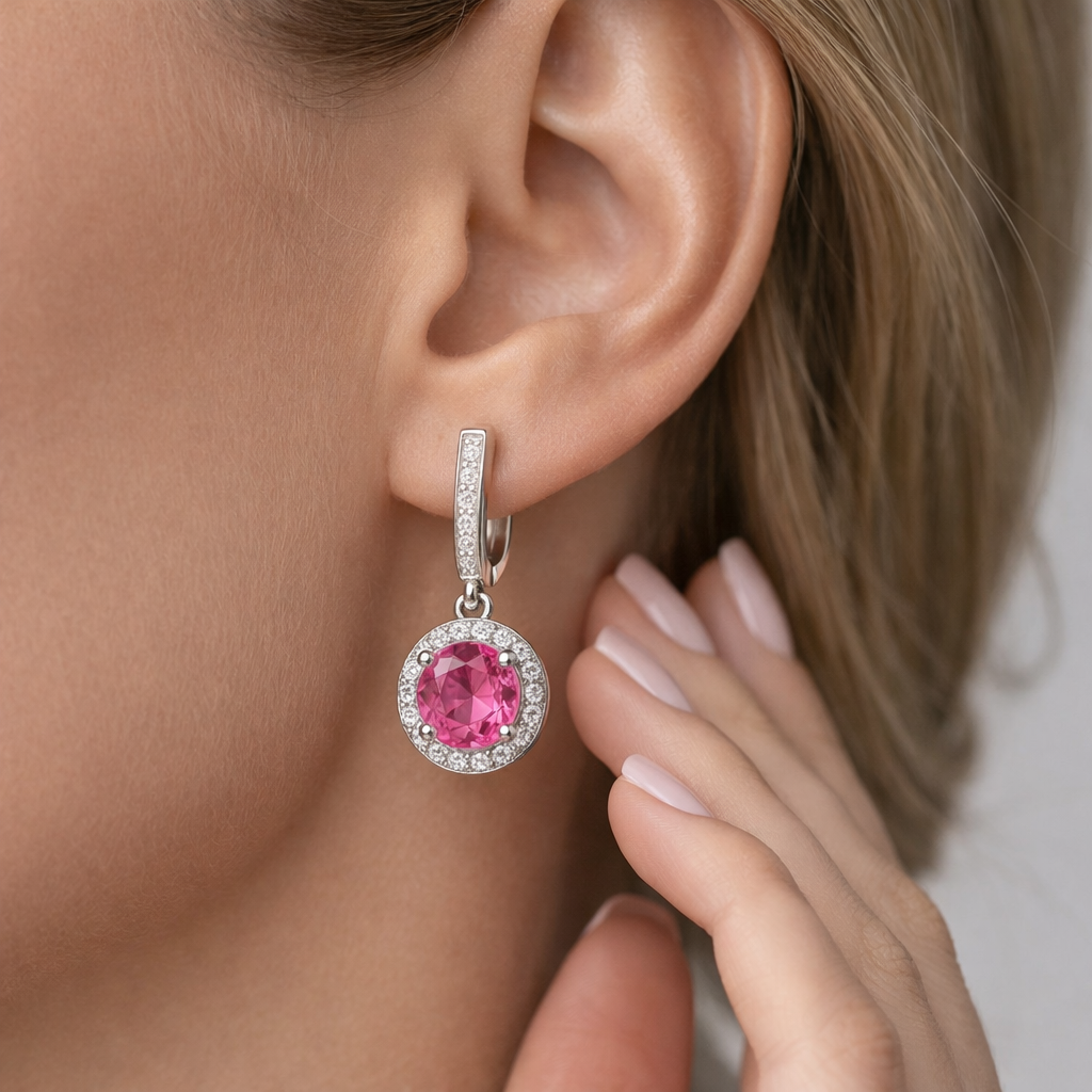 pink sapphire diamond white gold earrings model