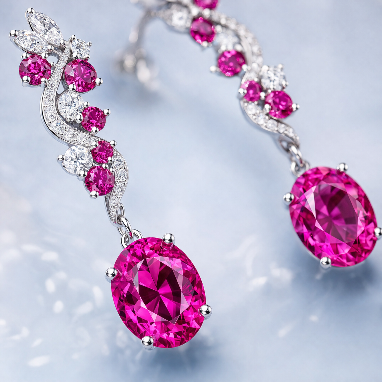 pink sapphire diamond platinum earrings macro