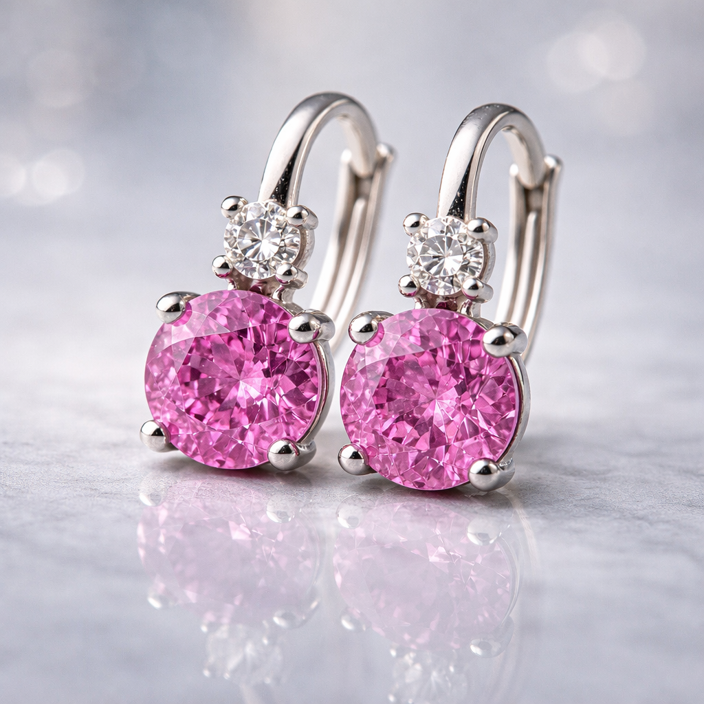 pink sapphire diamond platinum earrings macro