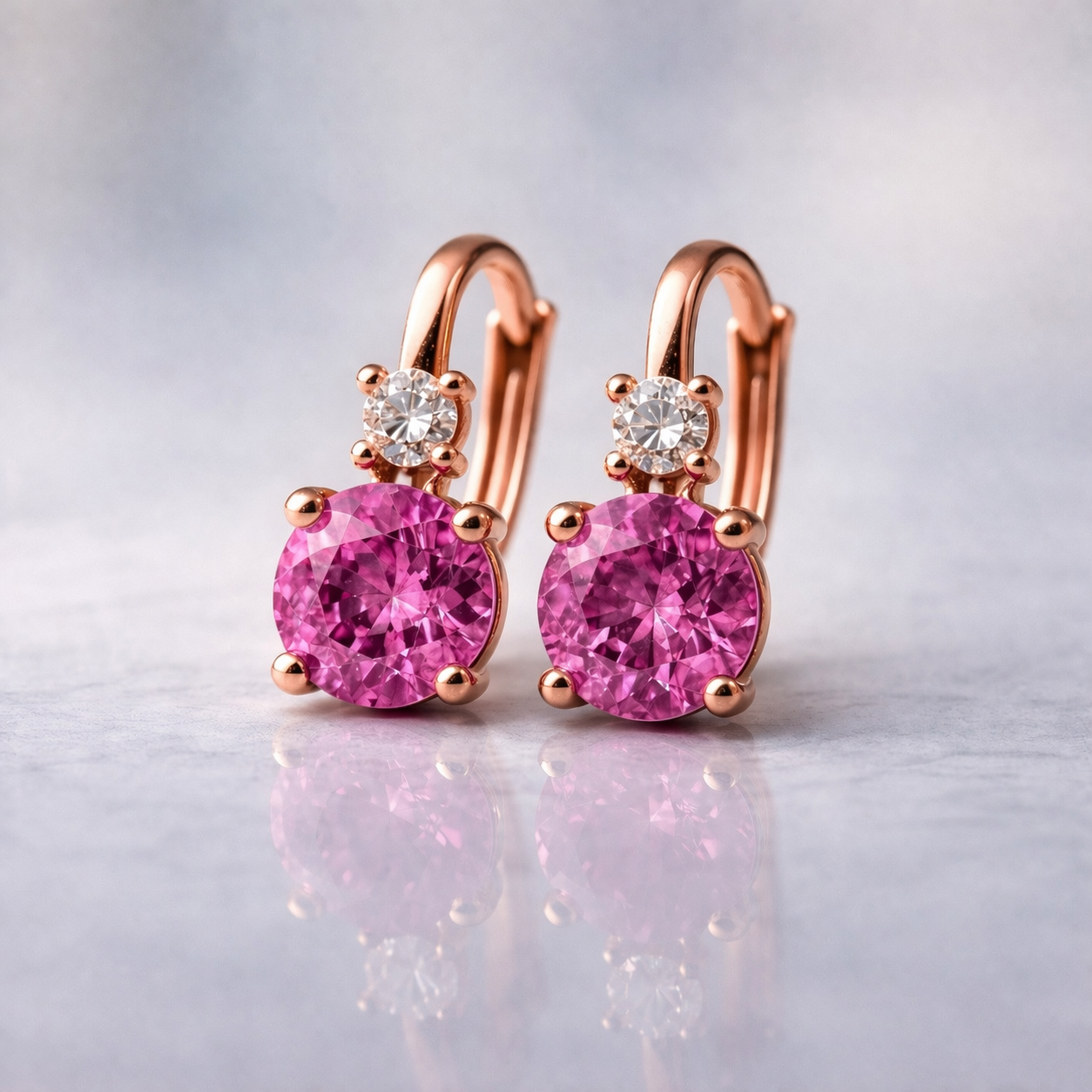 pink sapphire diamond rose gold earrings