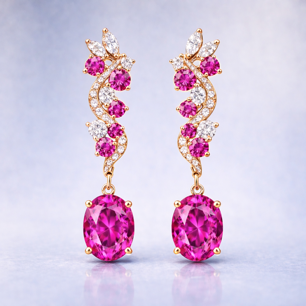 pink sapphire diamond rose gold earrings