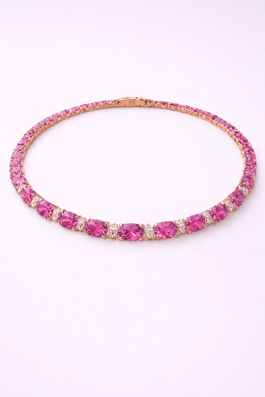 pink sapphire diamond rose gold tennis necklace