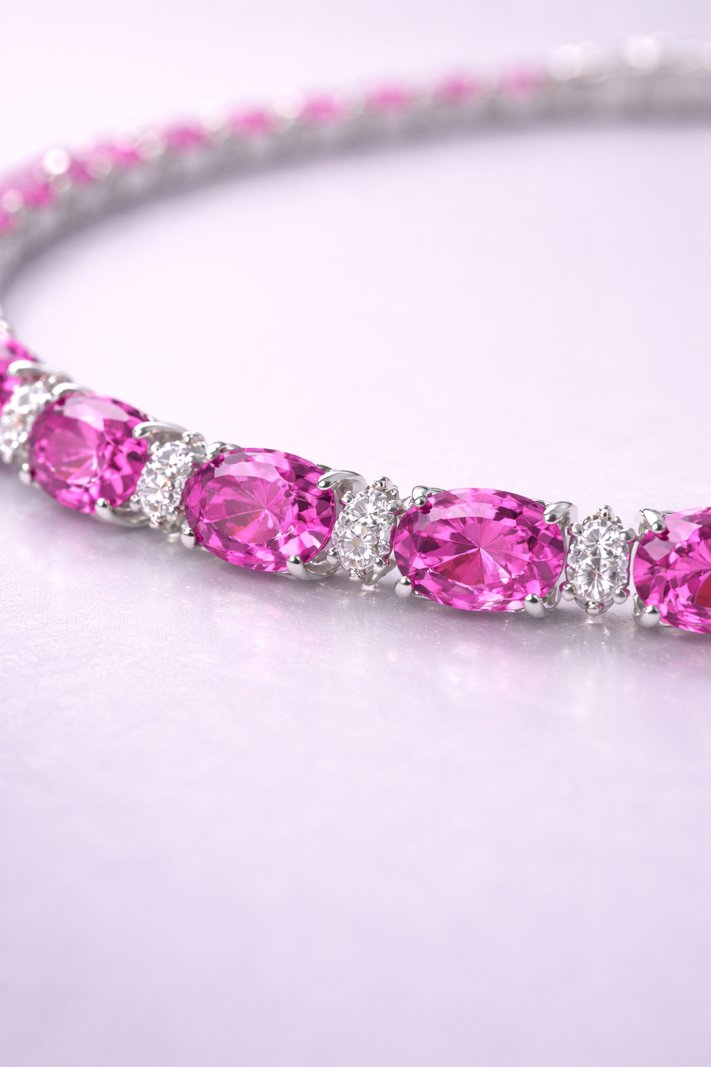 pink sapphire diamond white gold tennis necklace macro