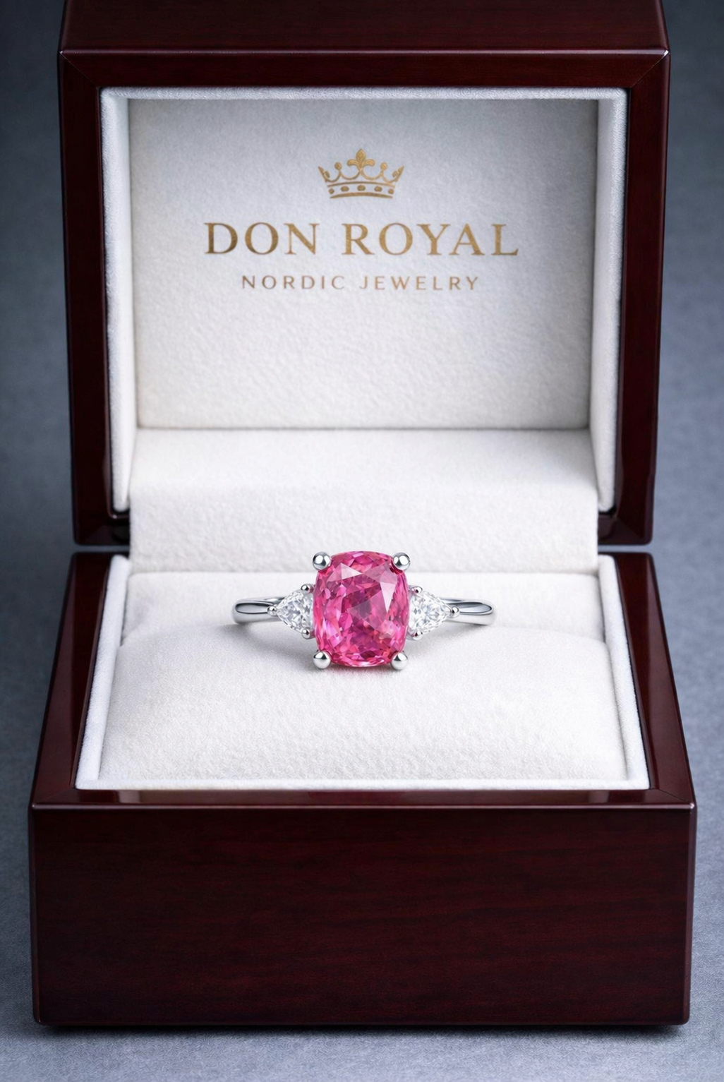 pink sapphire diamond gold ring in box