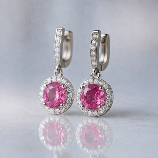 pink sapphire diamond white gold earrings