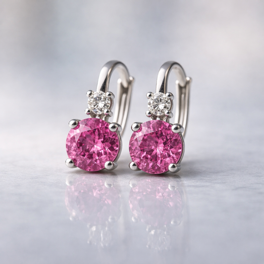 pink sapphire diamond white gold earrings