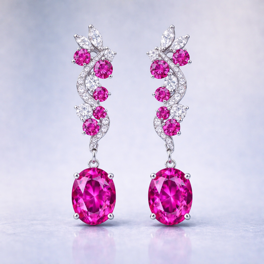 pink sapphire diamond white gold earrings