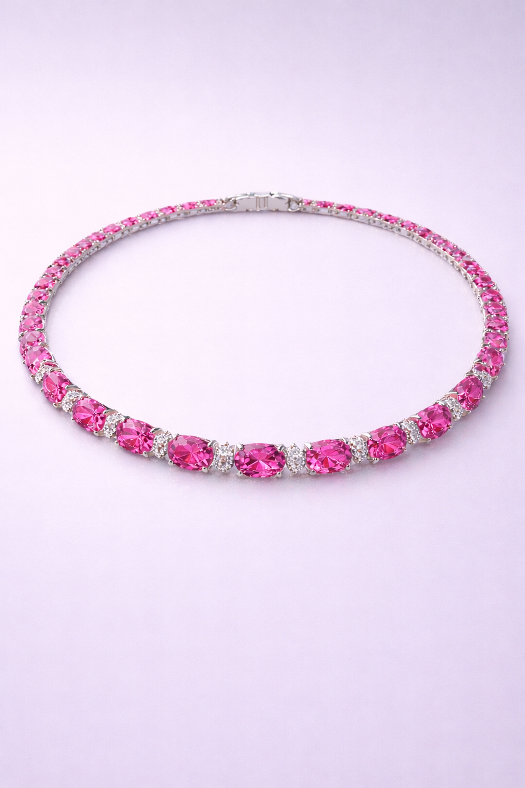 pink sapphire diamond white gold tennis necklace