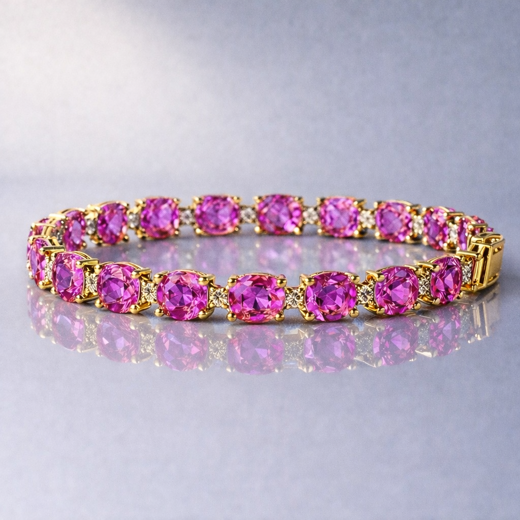 pink sapphire diamond yellow gold tennis bracelet