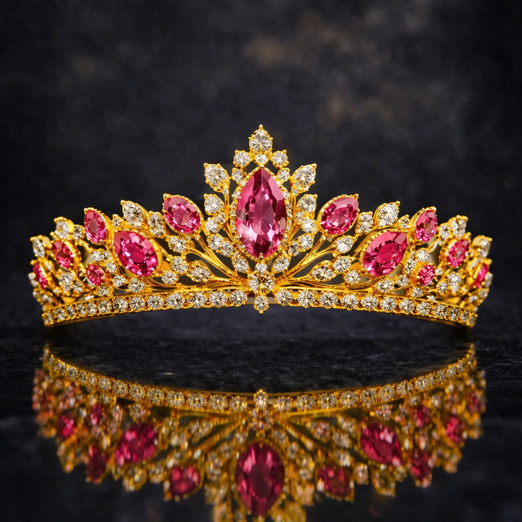 pink sapphire diamond yellow gold tiara
