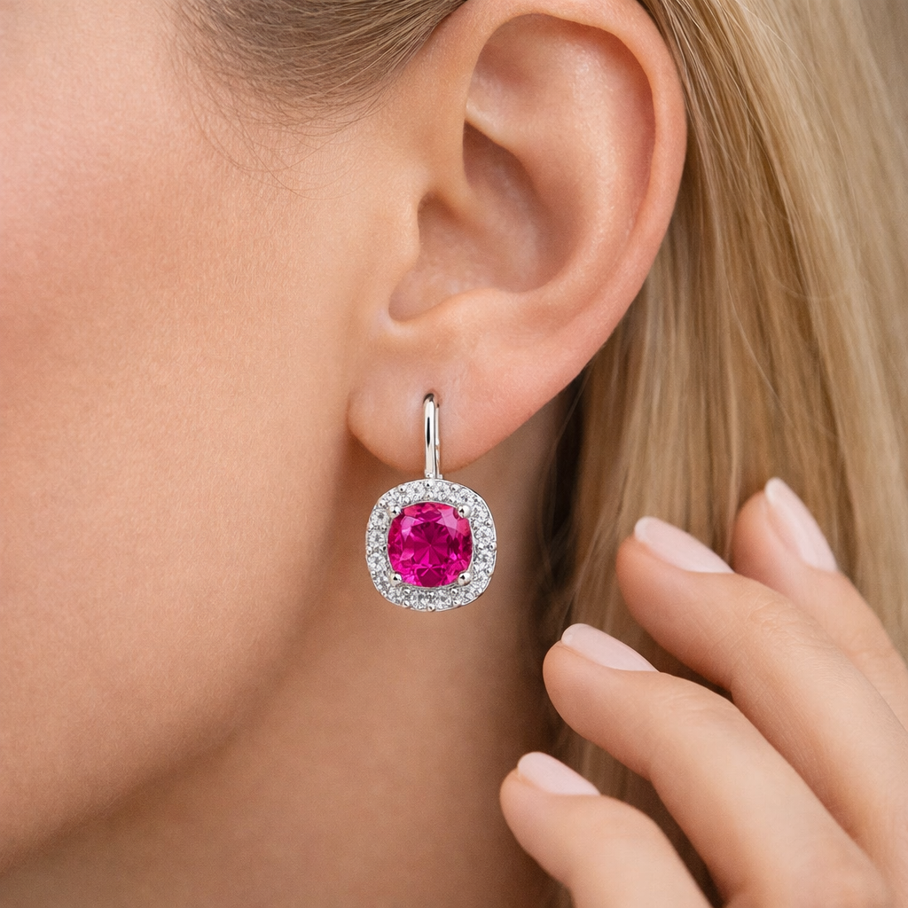 pink sapphire halo diamond white gold earrings model