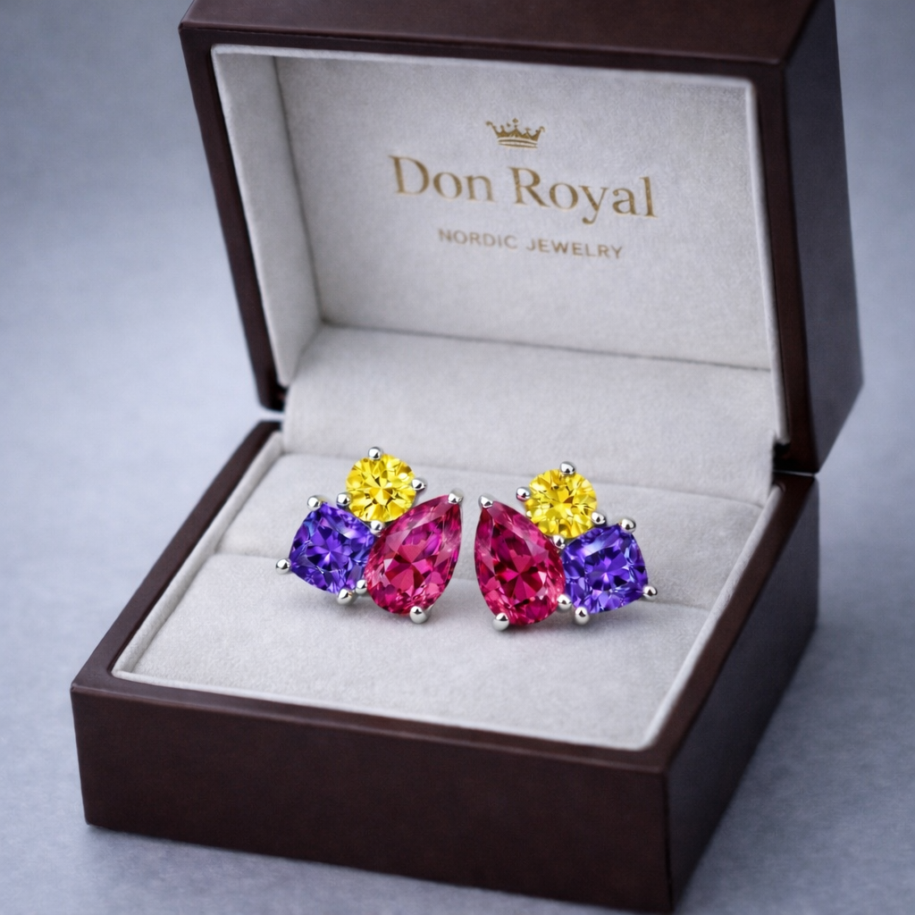 multicolored sapphire earrings i box