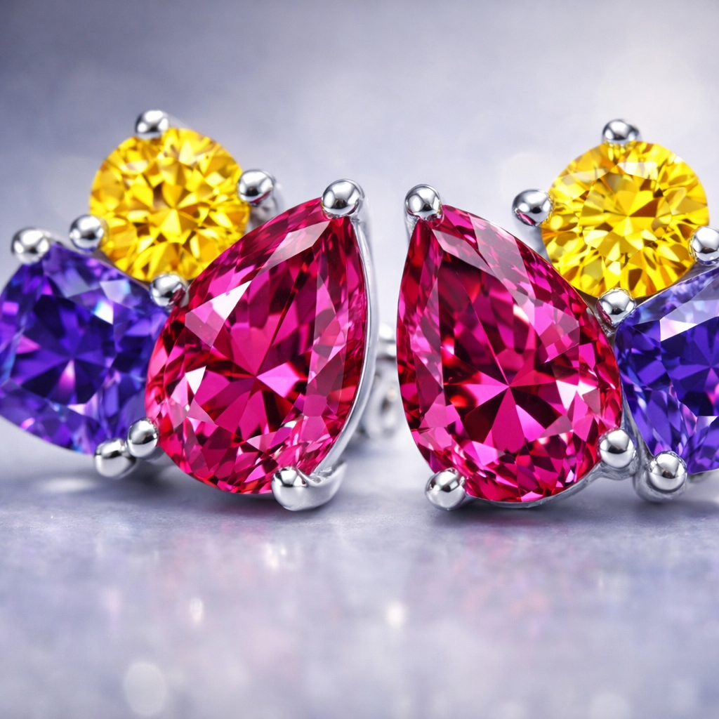 multicolored sapphire platinum earrings