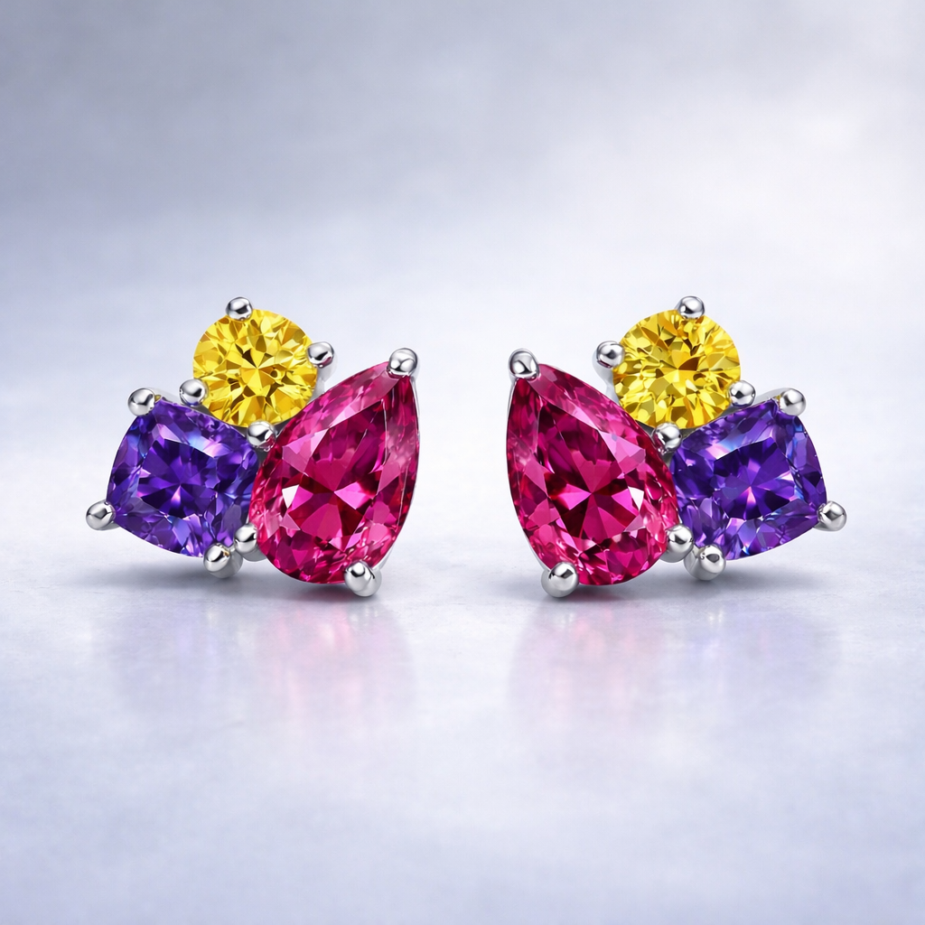 multicolored sapphire white gold earrings